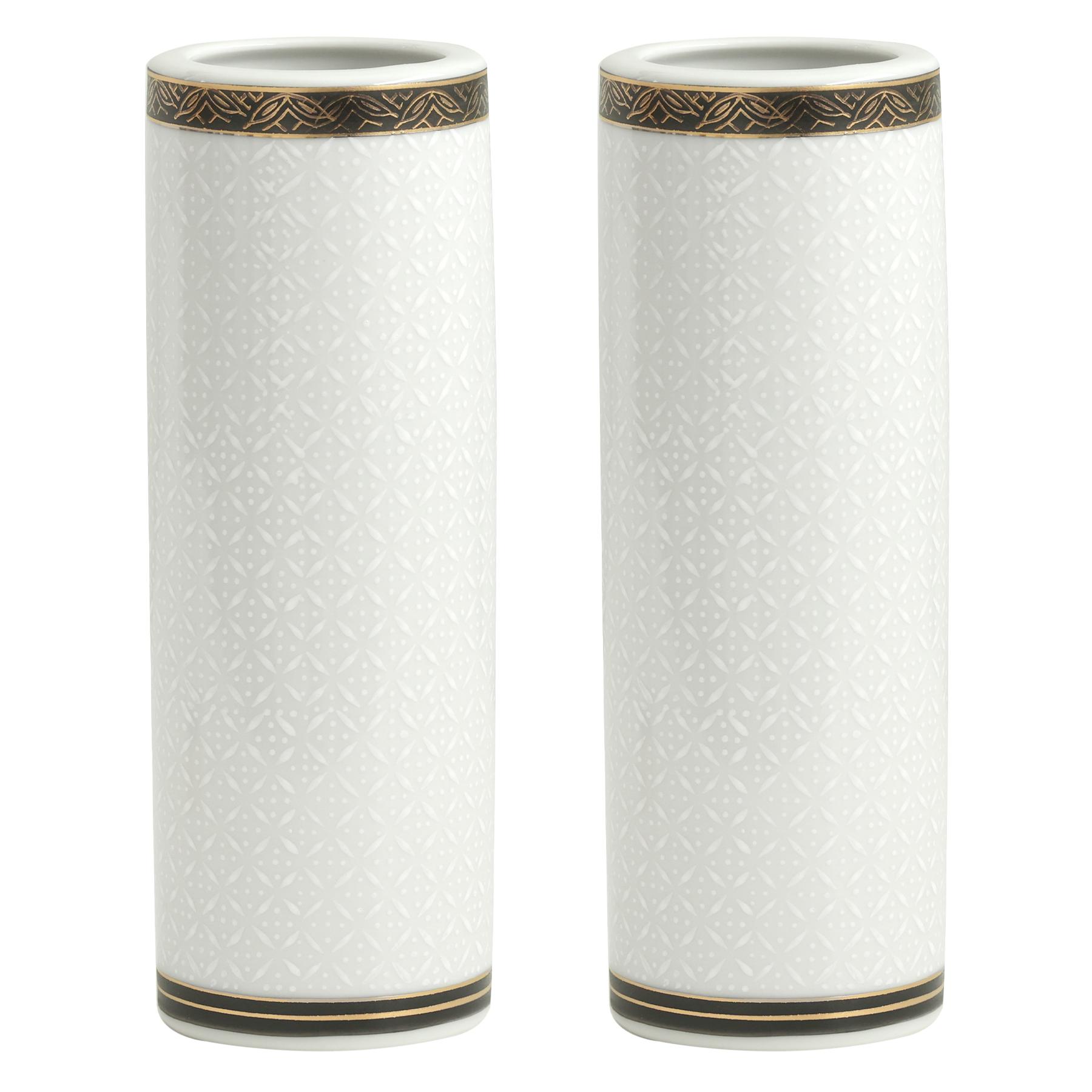 花瓶 白七宝 九谷焼 6寸 高さ19cm 陶器 日本製 白 金彩 和風 高級 上品 花器 仏壇用 神棚用 一輪挿し 和モダン 2本 セット -953