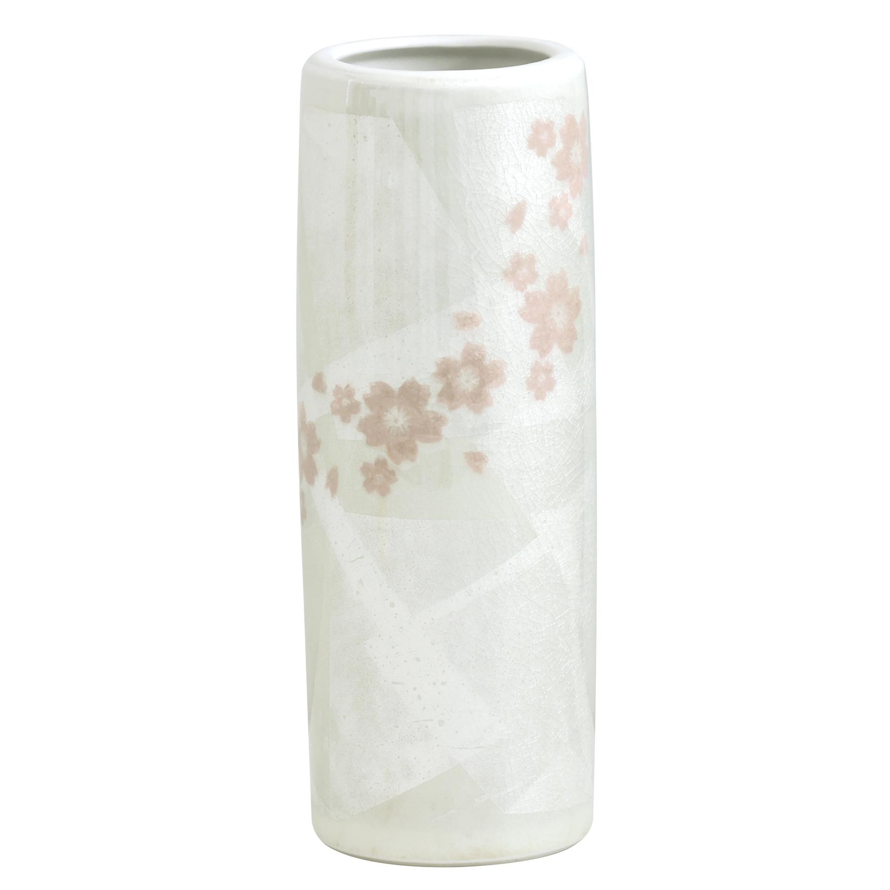 花瓶 銀彩桜 九谷焼 6寸 高さ19cm 陶器 日本製 白 桜柄 銀彩 和風 高級 上品 花器 化粧紙箱入り 仏壇用 神棚用 和モダン 1本 単品 -962
