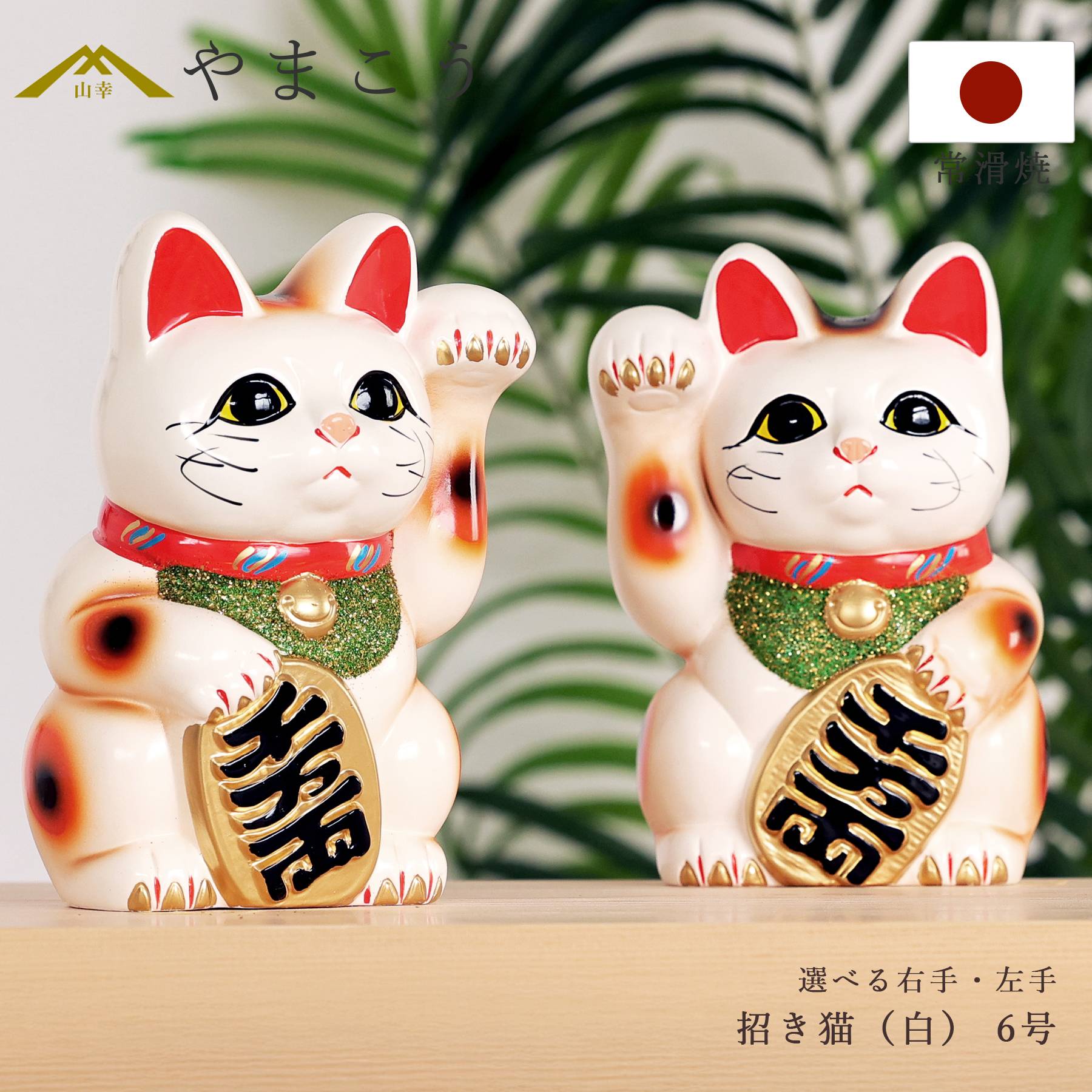 招き猫 常滑焼 貯金箱 白 6号 18.5cm 選べる右手 左手 陶器製 開運