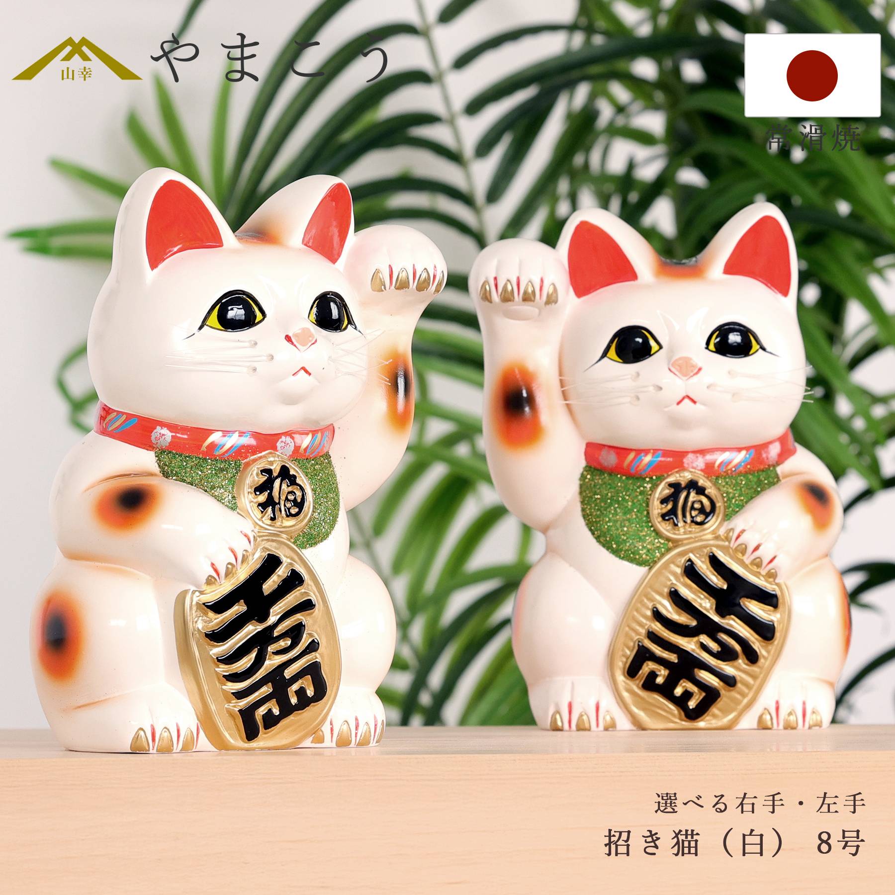 招き猫 常滑焼 貯金箱 白 8号 24.3cm 選べる右手 左手 陶器製 開運