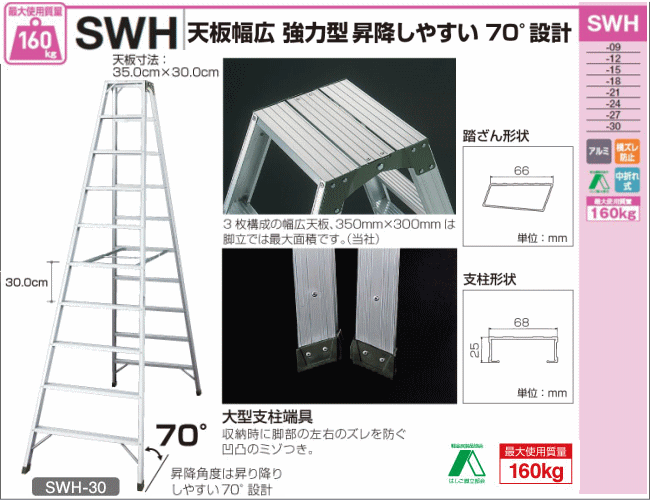長谷川工業 [ 脚立専用タイプ ] SWH 天板幅広強力タイプ SWH-27 天板高