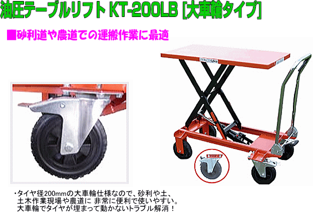 油圧テーブル運搬車200Kg 大車輪タイプ KT-200LB : kazu-kt-200lb : 山