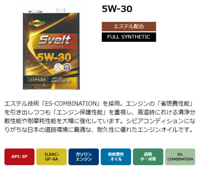 即発送可能】 SUNOCO スノコ エンジンオイル SVELT スヴェルト 5W-30 SP GF-6A 20L ペール缶 ガソリンエンジン 省燃費性 オイル 直噴ターボ車 エステル配合 FULL SYNTHETIC kumarika.com