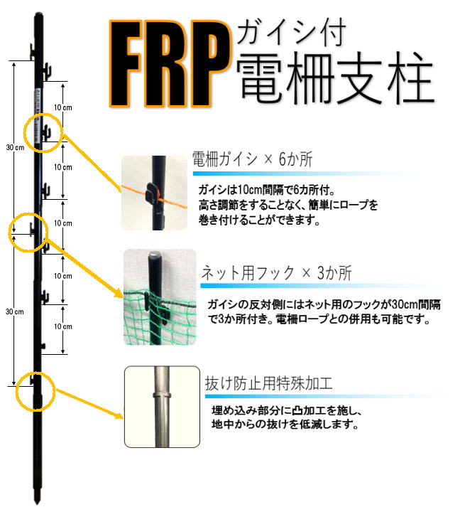 Yahooオークション シンセイ Frpガイシ付き電柵支柱 φ16mm×94cm 50 7417