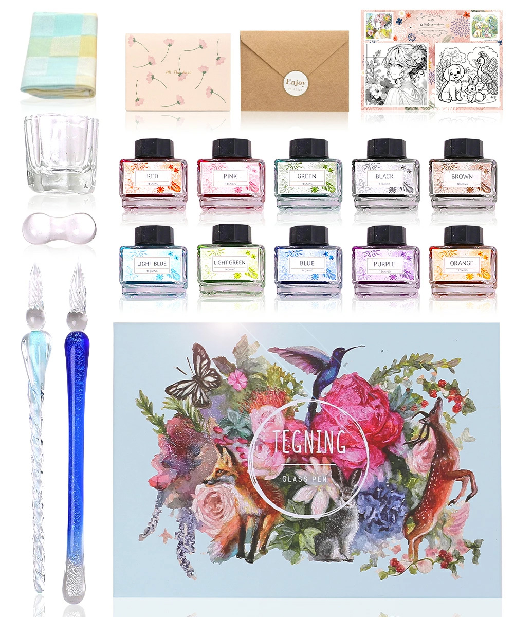 ガラスペン セット tegning ガラスペン ガラスペンセット 18点 インク 10色 ペン 2本