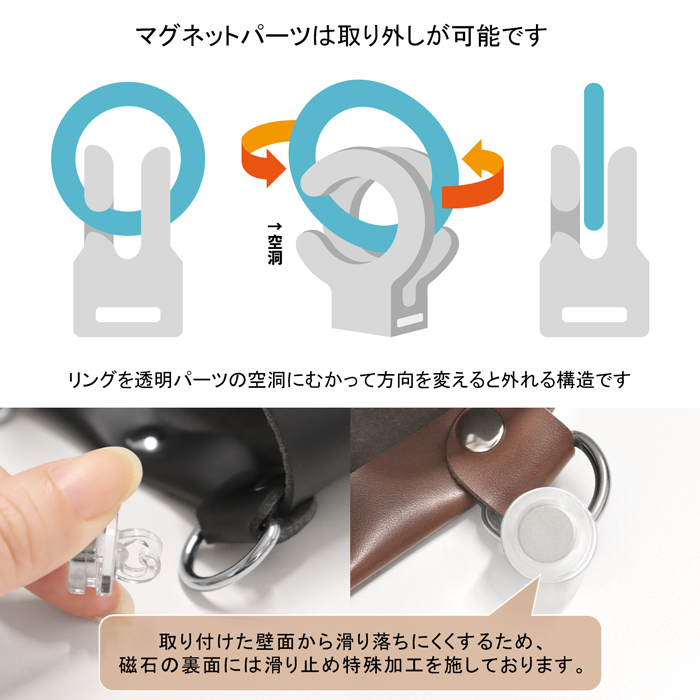 PU人工皮革 取り外し可能ネオジウム磁石付き マグネットポケット