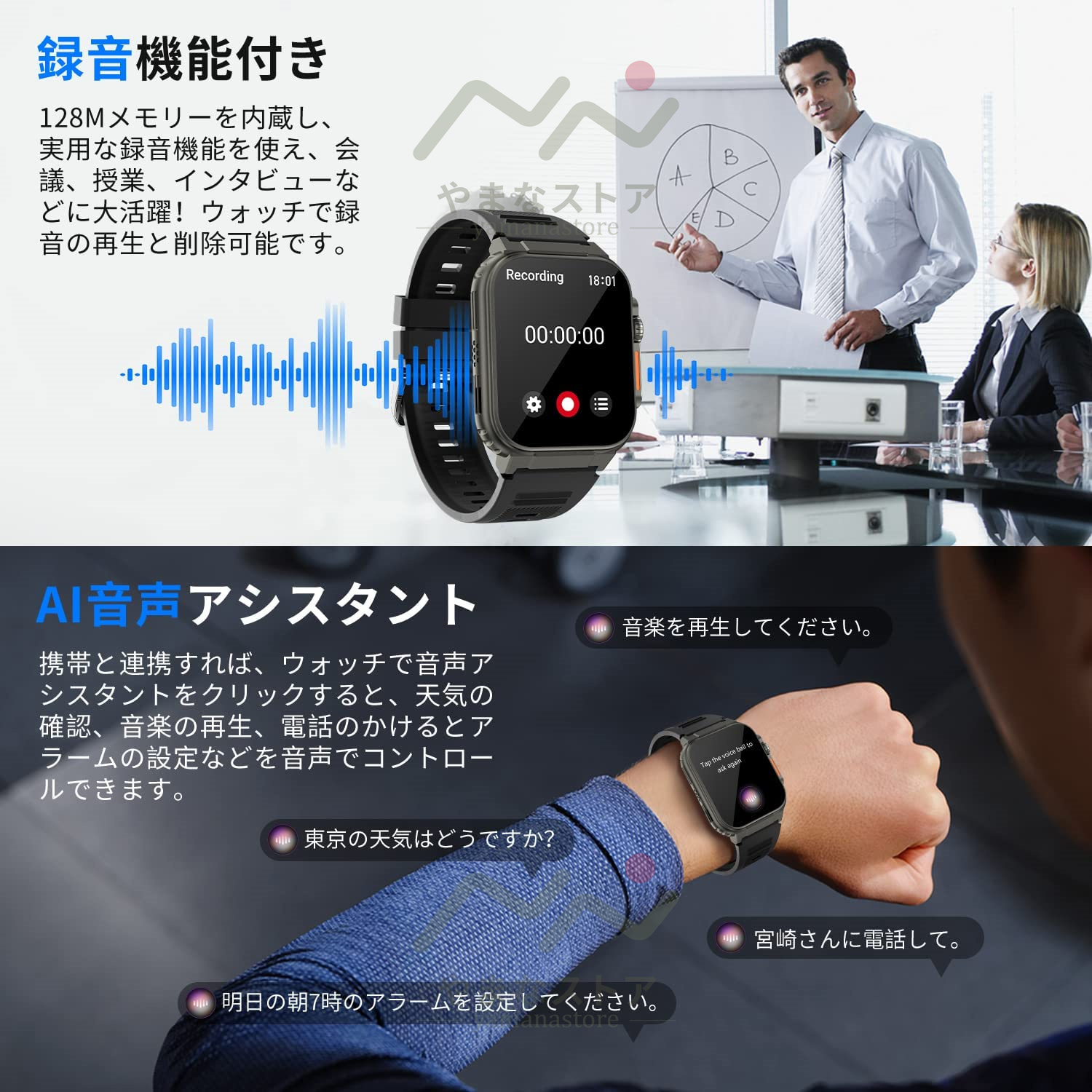 スマートウォッチ 通話機能 血圧測定 日本製センサー 音声
