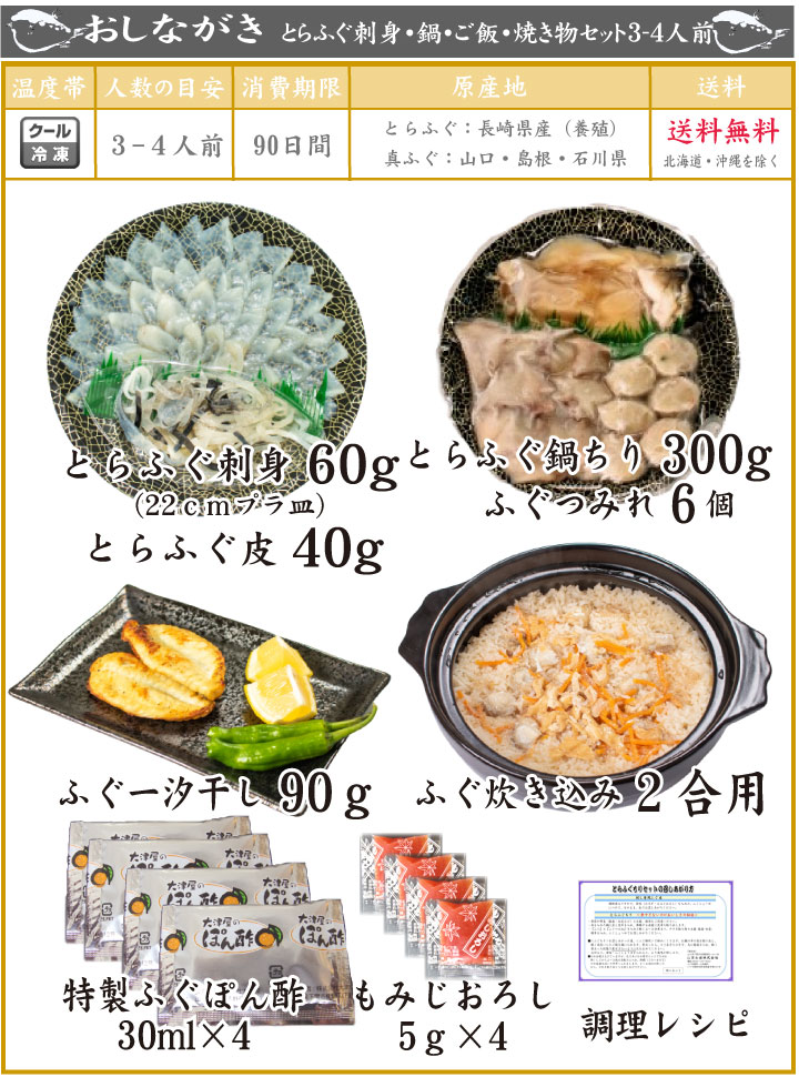 とらふぐ刺身・真ふぐ鍋・ご飯セット2-3人前商品詳細