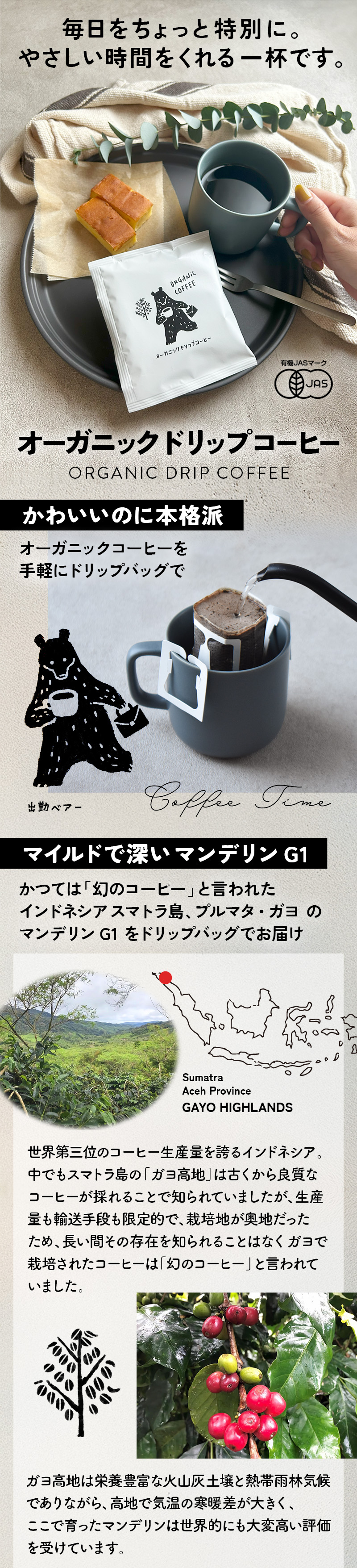 オーガニック ドリップコーヒー（10袋）| 10杯用 10g 有機 ドリップ