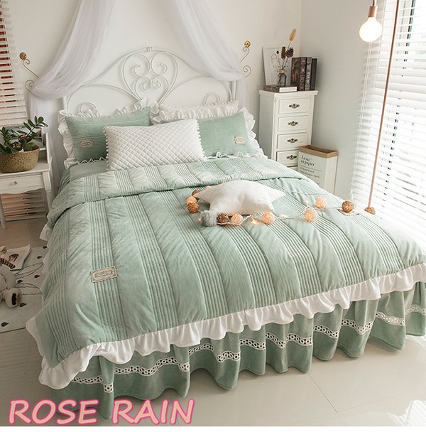 仕入値引 ベッド用品 布団カバー シーツ ピローカバー ４点セット 柔らか キルティング フランネル 厚め 秋冬 保温 可愛い寝具セット フリル 5color 総代理店 Ssl Daikyogo Or Jp