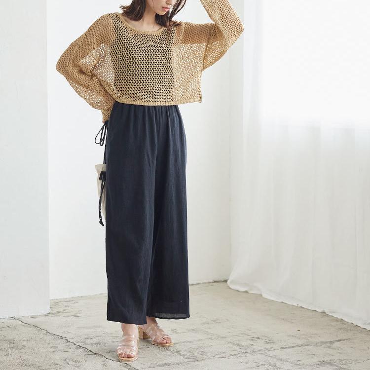 楊柳 パンツ ワイドパンツ レディース ゴムウェスト 無地 涼しい 体型カバー ゆったり 薄手 ルームウェア ポケット付き リラックス ボトムス 春夏 | ブランド登録なし | 05