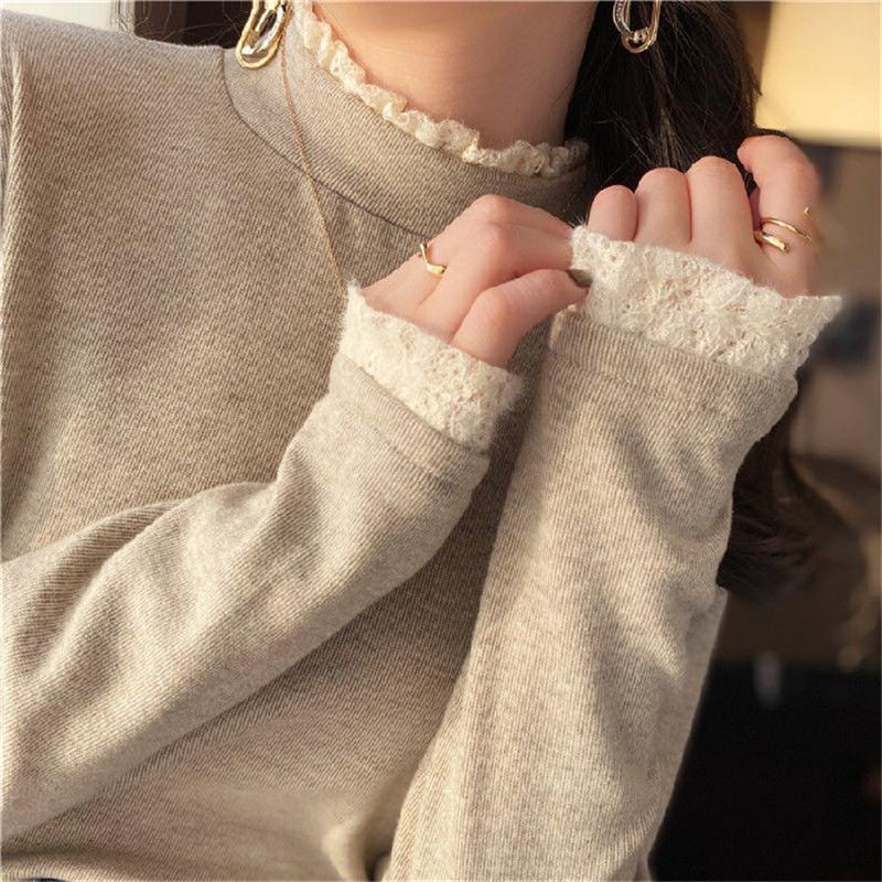 tシャツ ロンT ニット セーター 袖レース レディース トップス 長袖 春服 カットソー 重ね着 レイヤード ブラウス インナー おしゃれ ゆったり | ブランド登録なし | 04