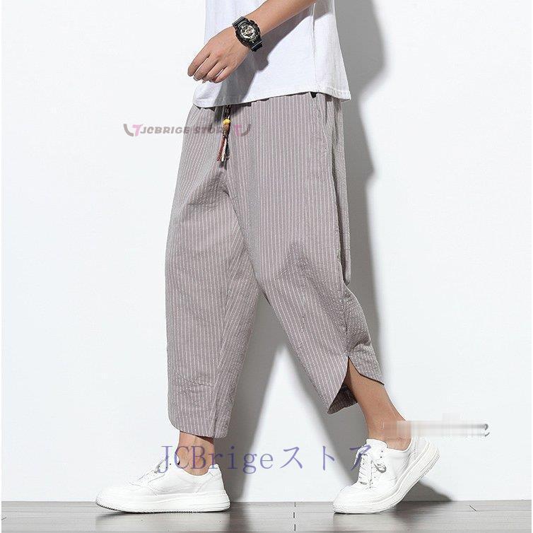 クロップドパンツ メンズ 七分丈パンツ 7分丈 ストライプ カジュアル ズボン 夏服 サルエルパンツ | ブランド登録なし | 02