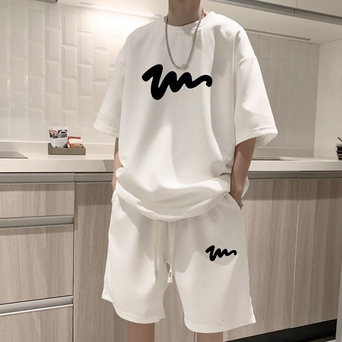 上下セット メンズ ゆったり ハーフパンツ Tシャツ 半袖 夏 韓国 セットアップ ファッション ビッグTシャツ 上下 ショートパンツ | ブランド登録なし | 01