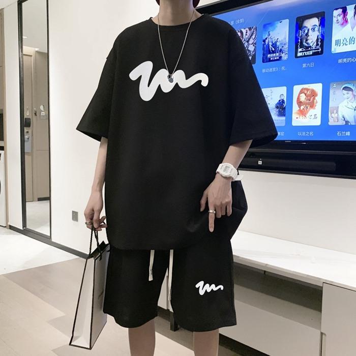 上下セット メンズ ゆったり ハーフパンツ Tシャツ 半袖 夏 韓国 セットアップ ファッション ビッグTシャツ 上下 ショートパンツ | ブランド登録なし | 02