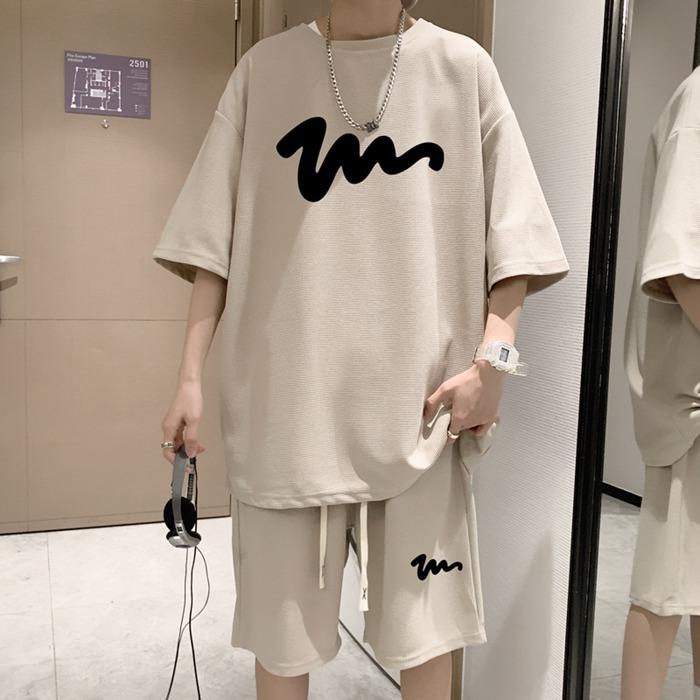 上下セット メンズ ゆったり ハーフパンツ Tシャツ 半袖 夏 韓国 セットアップ ファッション ビッグTシャツ 上下 ショートパンツ | ブランド登録なし | 03
