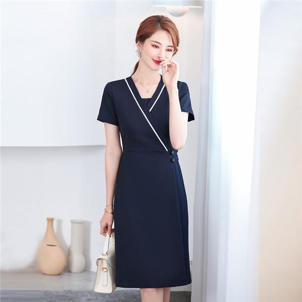 ユニフォーム エステ サロン ワンピース 通勤 切り替えプリーツ 作業服 レディース 事務服 制服 半袖 仕事着 ネイル 美容 介護 歯科 衛生士 | ブランド登録なし | 01
