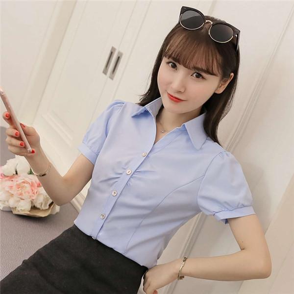 ワイシャツ オフィス 通勤 半袖 シャツ 事務服 レディース Yシャツ ブラウス ス ビジネス 仕事 カジュアル フォーマル 韓国風 折襟 無地 | ブランド登録なし | 02