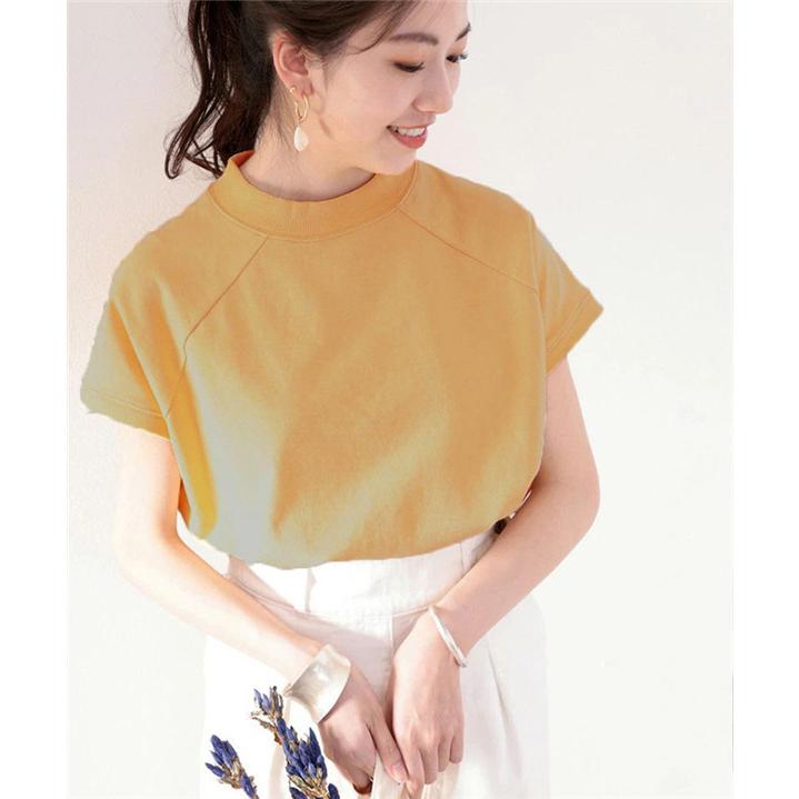 tシャツ レディース 綿 USAコットン 半袖 7色 夏 ゆったり 大きいサイズ きれいめ 大人のモックネックTシャツ ス カジュアル 通勤 | ブランド登録なし | 01