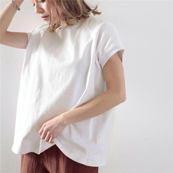 tシャツ レディース 綿 USAコットン 半袖 7色 夏 ゆったり 大きいサイズ きれいめ 大人のモックネックTシャツ ス カジュアル 通勤 | ブランド登録なし | 02