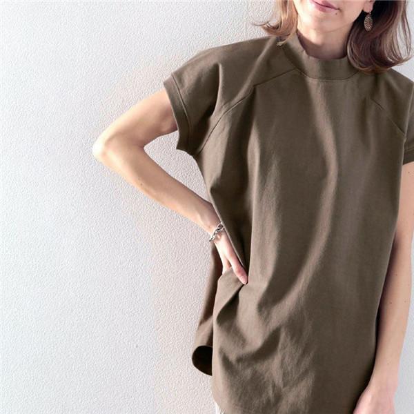 tシャツ レディース 綿 USAコットン 半袖 7色 夏 ゆったり 大きいサイズ きれいめ 大人のモックネックTシャツ ス カジュアル 通勤 | ブランド登録なし | 03