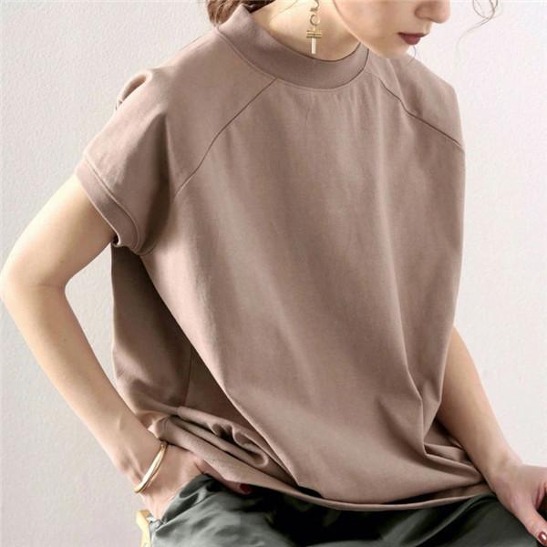 tシャツ レディース 綿 USAコットン 半袖 7色 夏 ゆったり 大きいサイズ きれいめ 大人のモックネックTシャツ ス カジュアル 通勤 | ブランド登録なし | 04