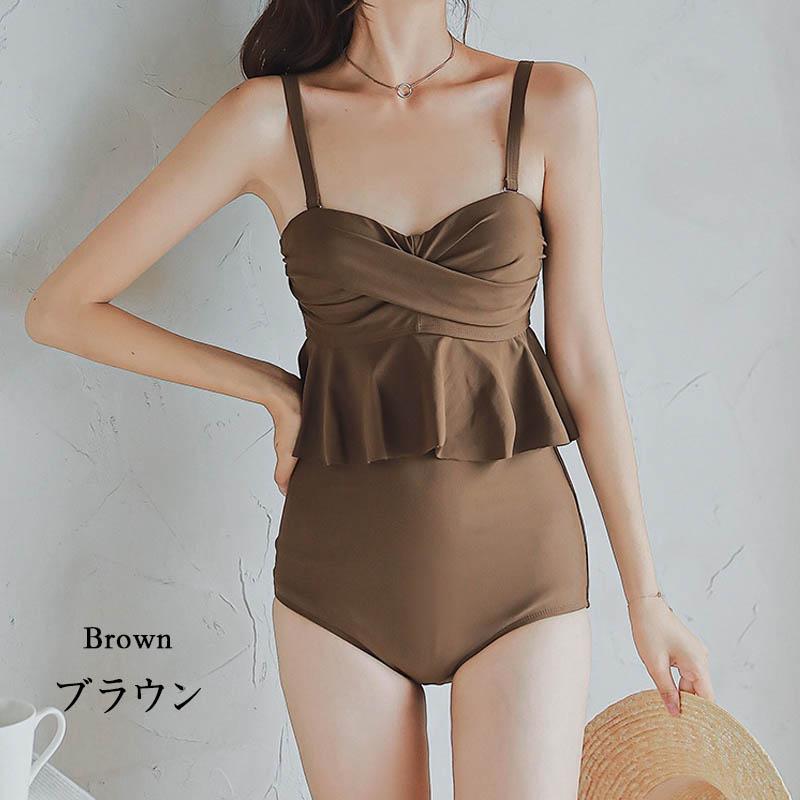 ビキニ水着レディース 夏 ビキニ2点セット水着 体型カバー 韓国風 ハイウエスト 半袖 配色水着 小胸バンドゥ セパレート 可愛い スイムウェア 温泉 | ブランド登録なし | 02