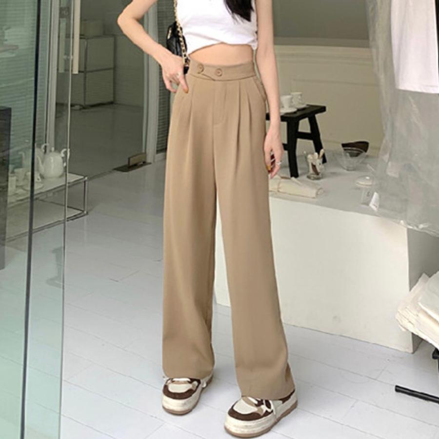 ドレープストレートパンツ レディース美脚 体型カバー 着回し ストレートワイド春 ロングパンツ着やせ 2023 | ブランド登録なし | 01