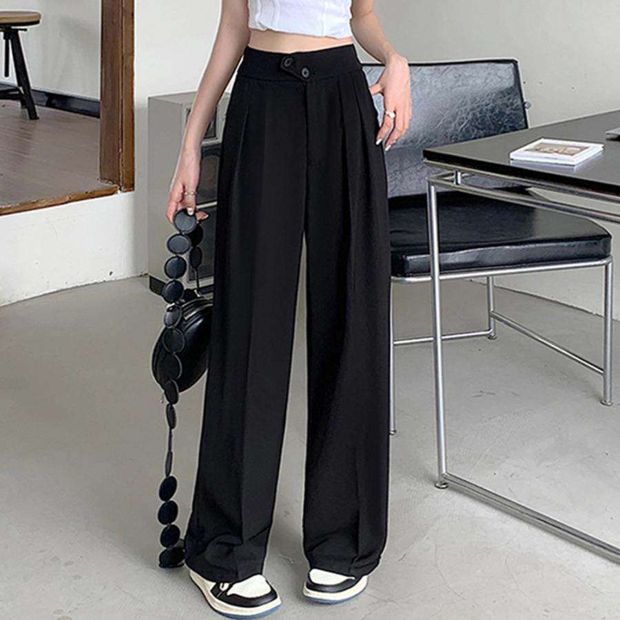 ドレープストレートパンツ レディース美脚 体型カバー 着回し ストレートワイド春 ロングパンツ着やせ 2023 | ブランド登録なし | 02