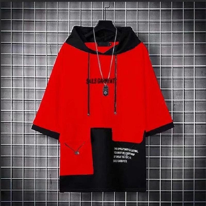 パーカー メンズ 半袖 フード付き Tシャツ レイヤード プルオーバー 半袖パーカー 夏服 ゆったり 通勤 通学 大きいサイズ 体型カバー | ブランド登録なし | 03