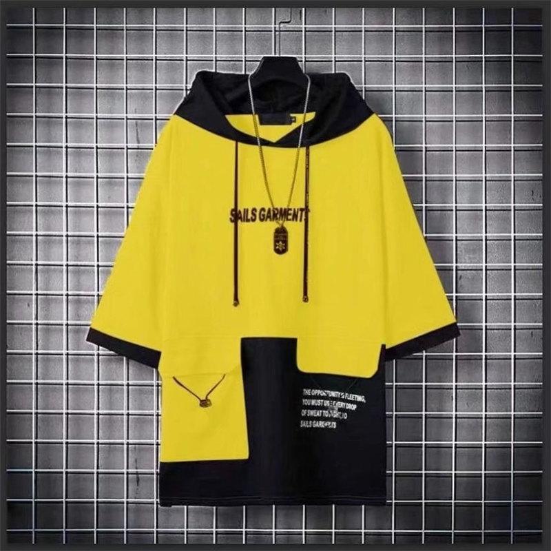 パーカー メンズ 半袖 フード付き Tシャツ レイヤード プルオーバー 半袖パーカー 夏服 ゆったり 通勤 通学 大きいサイズ 体型カバー | ブランド登録なし | 04