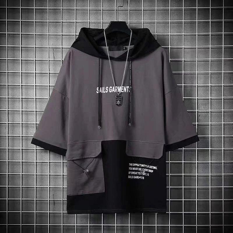 パーカー メンズ 半袖 フード付き Tシャツ レイヤード プルオーバー 半袖パーカー 夏服 ゆったり 通勤 通学 大きいサイズ 体型カバー | ブランド登録なし | 05