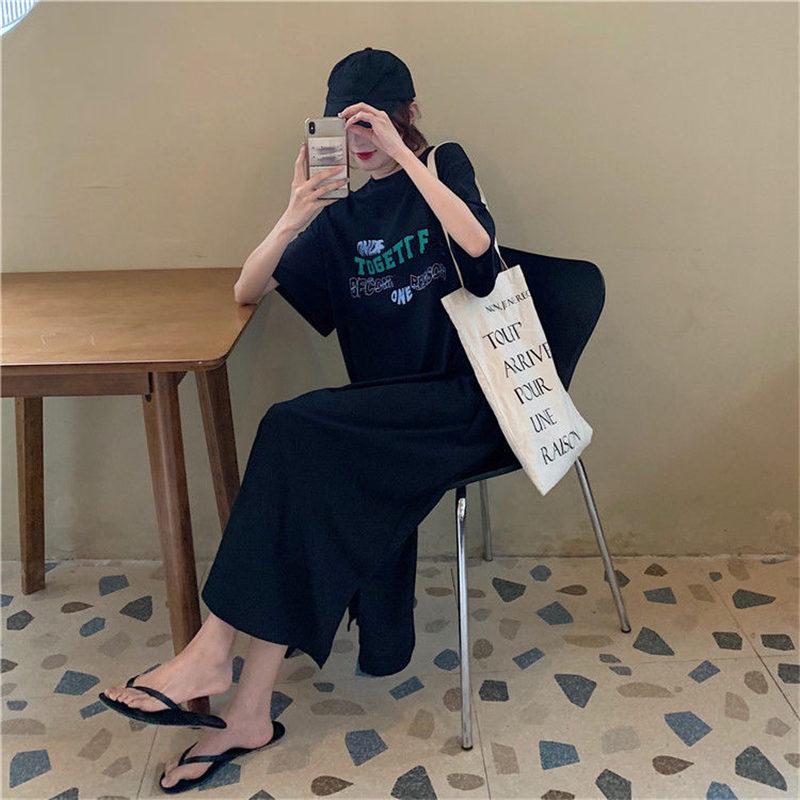 tシャツ ロング丈 半袖 オーバーサイズ レディース tシャツワンピース ロンt ゆったり 英字プリント 体型カバー 夏新作 おしゃれ 春夏 ス | ブランド登録なし | 02