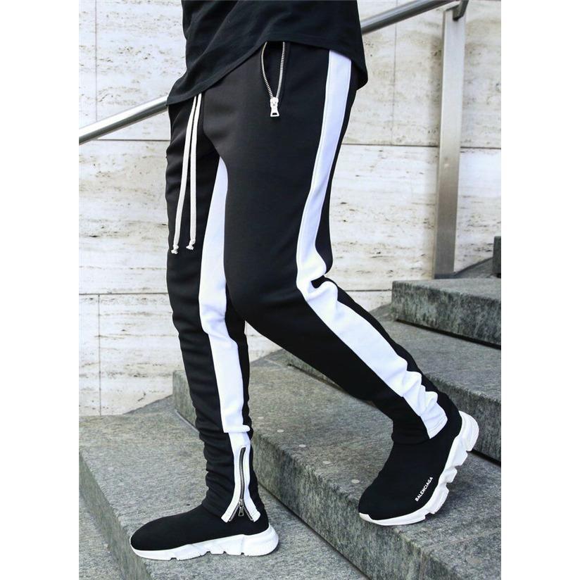 スキニーパンツ メンズ スウェットパンツ ウエストゴム ストレッチ 配色切り替え ストライプ柄 ボトムス 楽ちん 春コーデ スポーツウェア 作業着 |  | 02