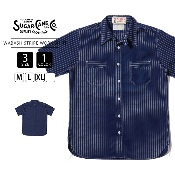 SUGER CANE ウォバッシュ シャツ ワークシャツ 美品 紺白 M SUGAR CANE Sugar Cane シュガーケーン メンズ トップス 半袖 シャツ