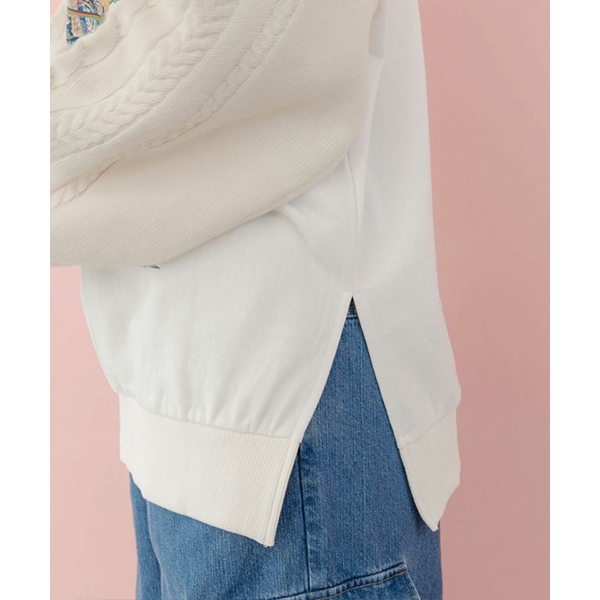 【ScoLar】裏毛ハーフジップ ・切替チェック シャツ ブルー ScoLar スカラー レディース ニット 切替 プルオーバー スカラー