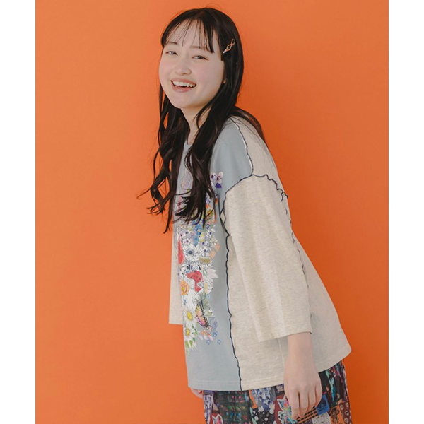 Scolar スカラー レディース 春夏トップス 七分袖 Tシャツ スカラーちゃん 花柄 イラスト メロウステッチ トレンド パステル調 151654 0829 ScoLar Scolar スカラー レディース 春夏トップス 七分袖 T