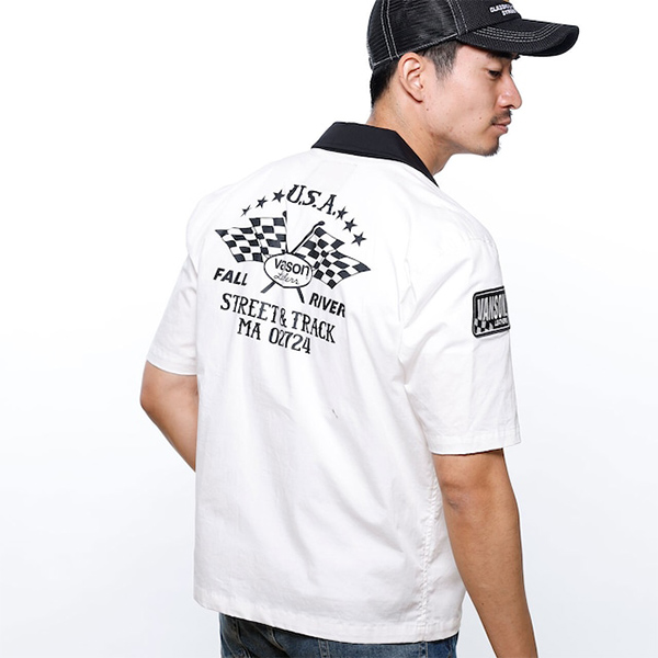 VANSON シャツ バンソン メンズ 半袖 ワークシャツ バイク乗り