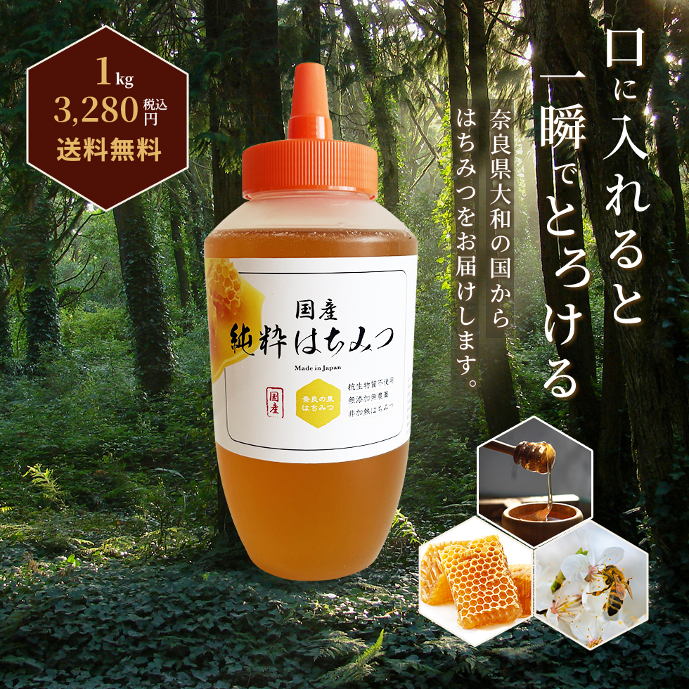 国産純粋はちみつ 1kトンガリ容器 : 奈良の里やまと蜂蜜堂 - 通販