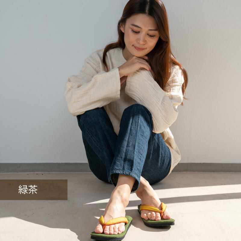 【訳あり・色違い】雪駄 -Re:休- 奈良大和 緑茶染め のぞき花緒 山吹麻花緒 レディース R1160Z-GR-Lサイズ | 大和工房 | 10