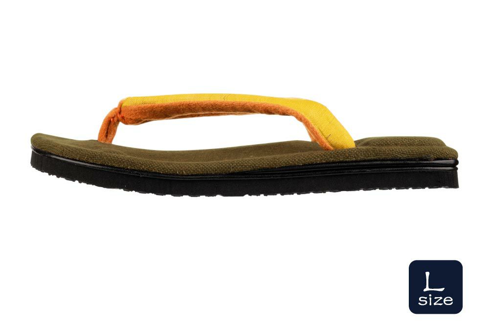 【訳あり・色違い】雪駄 -Re:休- 奈良大和ほうじ茶染め のぞき花緒 山吹麻花緒 レディース R1160Z-Lサイズ | 大和工房 | 01