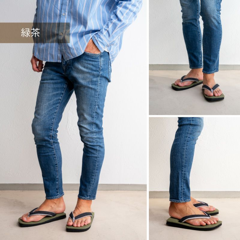 【訳あり・色味違い】雪駄 大きいサイズ 3L -Re:休- 奈良大和茶染め 小千谷縮（赤白縞） のぞき花緒 メンズ R2031Z-3L | 大和工房 | 16