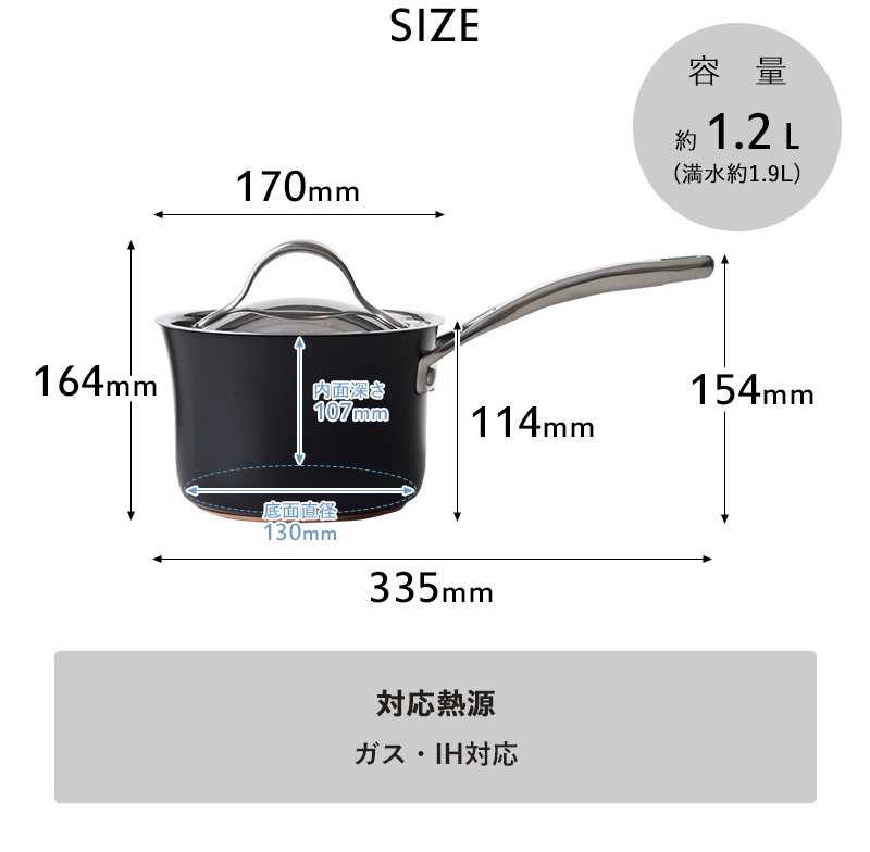 特典付 マイヤー アナロン ルクス 片手鍋 16cm MEYER ガス対応 IH対応 ブラック ステンレス 銅 蓋付き AC3-S16の画像