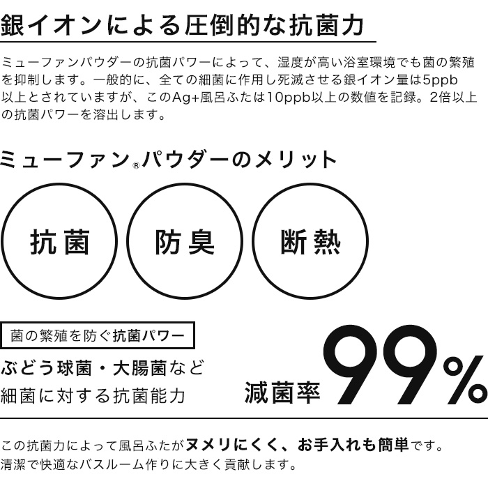 特典付 日本製 抗菌 お風呂ふた Ag銀イオン風呂ふた 防カビプラス L15 75×150cm用 [実寸 73×148cm] 組み合わせタイプ 保温 銀イオン 東プレ | 東プレ（バス用品） | 03