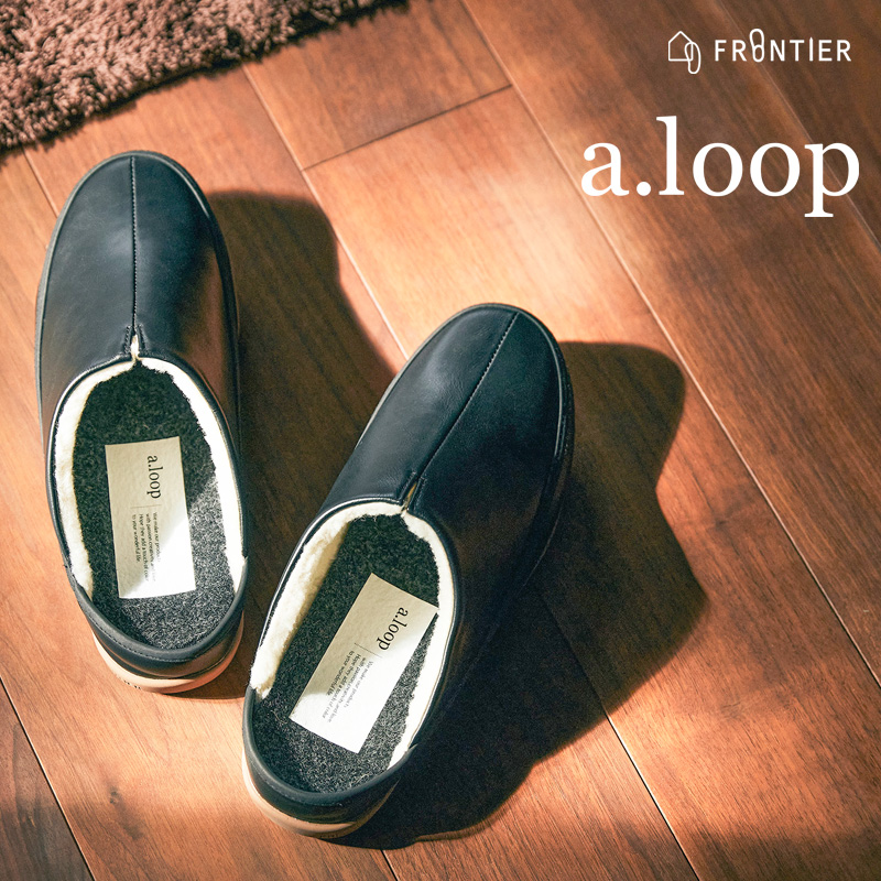 FRONTIER 特典付 スリッパ a.loop アループ レザー調 ボア