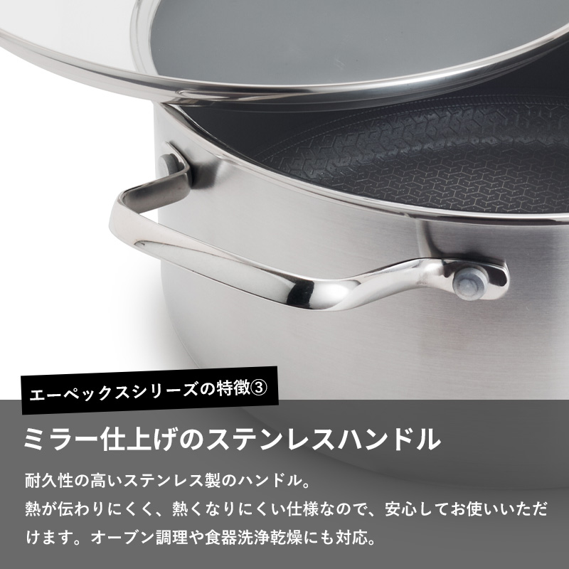 特典付 GREEN PAN グリーンパン エーペックス キャセロール 20cm 両手鍋 安全 フッ素樹脂不使用 焦げ付かない オーブン対応 IH ガス 対応の画像