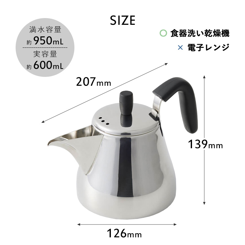 マーナ ドリップケトル ドリップポット 珈琲 コーヒーケトル ポット ステンレス 直火 ガス IH K792 600mL marna｜yamayuu｜12