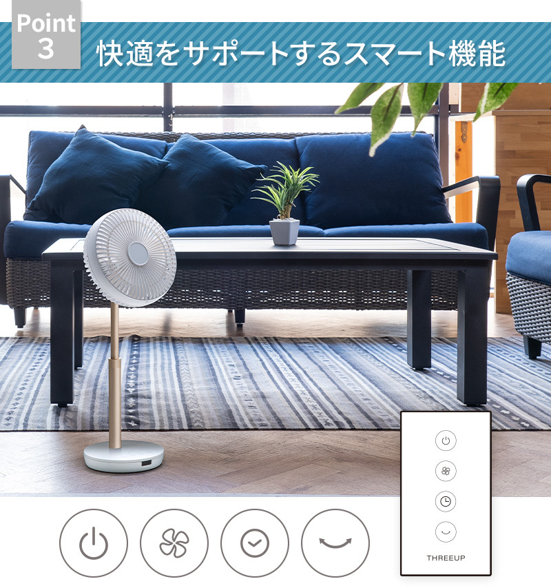 THREEUP 特典付 three-up 充電式 スマートデザインファン LF