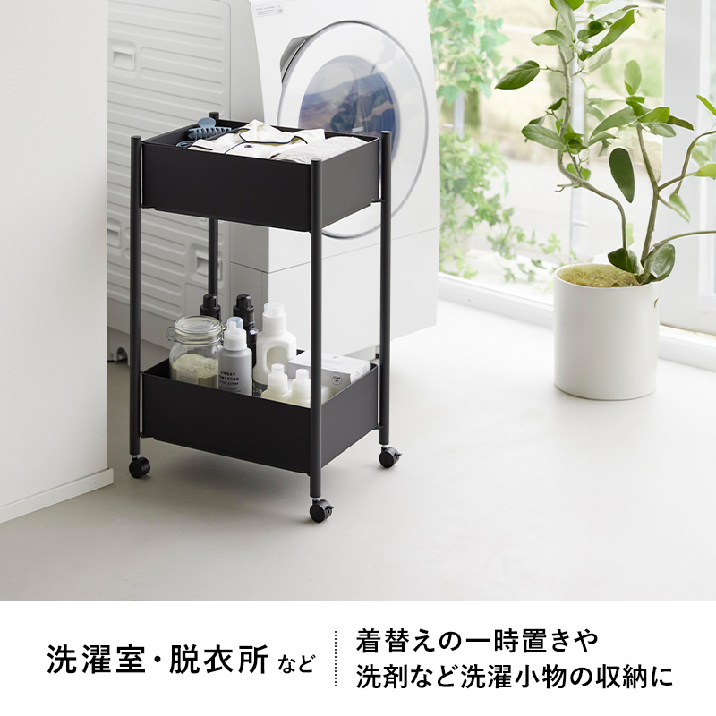 山崎実業 小物トレー付き収納ワゴン 2段 タワー tower スリム ワゴン バスケット キャスター付き コンパクト スチール 白 黒 10183 10184 公式 YAMAZAKIの画像