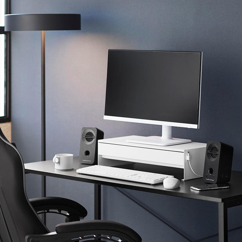 tower 山崎実業 ゲームコントローラーも入る引き出し付きモニター台